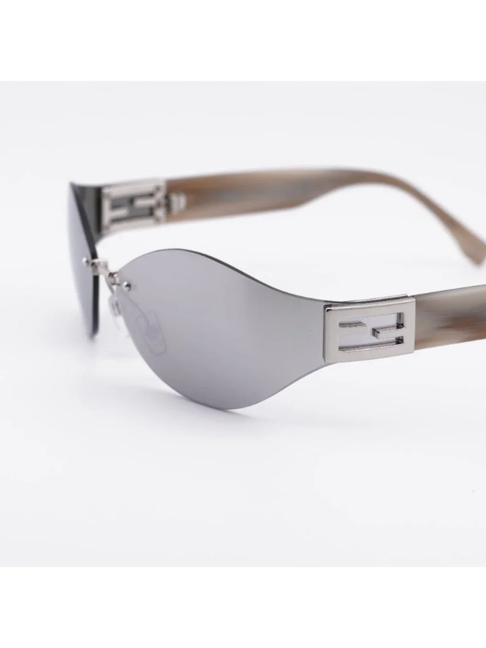 Fendi FE40159U 16C Sunglasses Silver Rimless Geometric Frame, Mirror Lenses